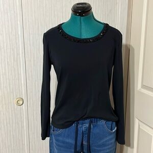 TALBOTS PETITE Black Beaded Neckline(165T)